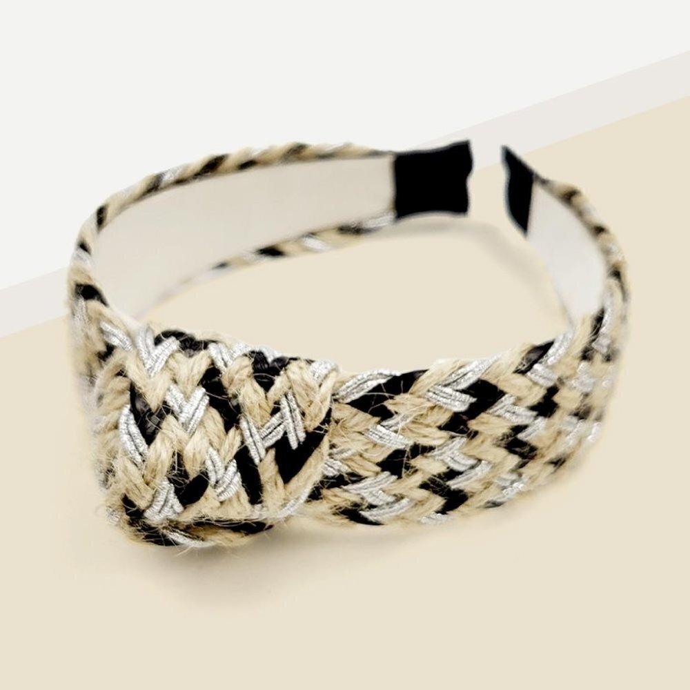 17. Black Silver Braided Burnout Knot Headband‎
